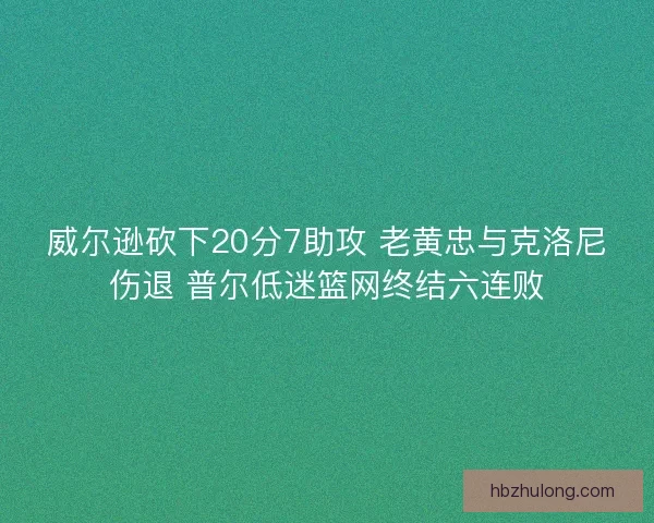 威尔逊砍下20分7助攻 老黄忠与克洛尼伤退 普尔低迷篮网终结六连败 威尔逊砍下20分7助攻 老黄忠与克洛尼伤退 普尔低迷篮网终结六连败
